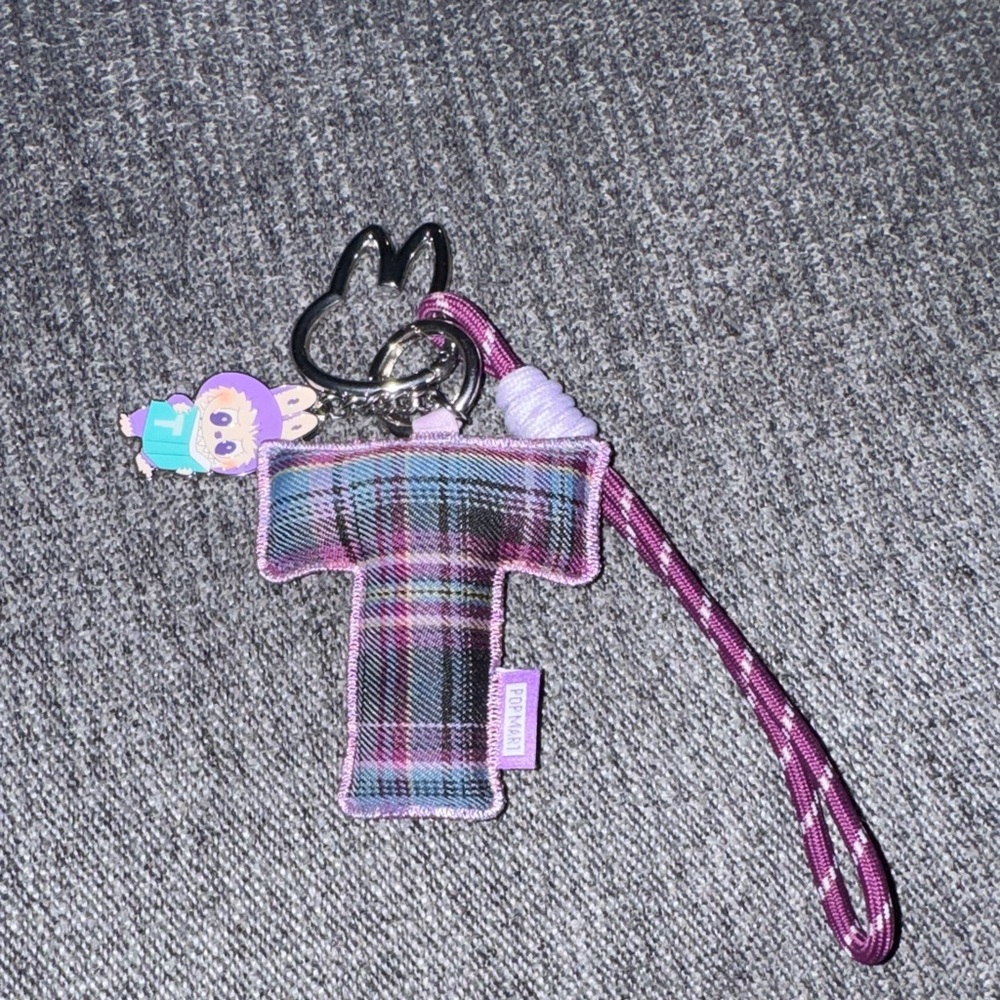 Plaid T Letter Keychain with Pink Strap